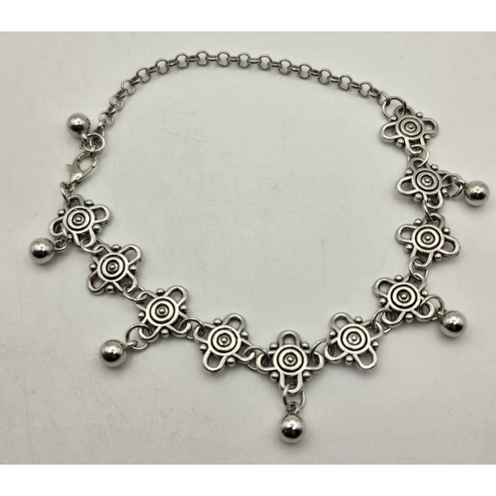 Bohemian Chain Link Tassel Anklet 10.5" Silver Tone